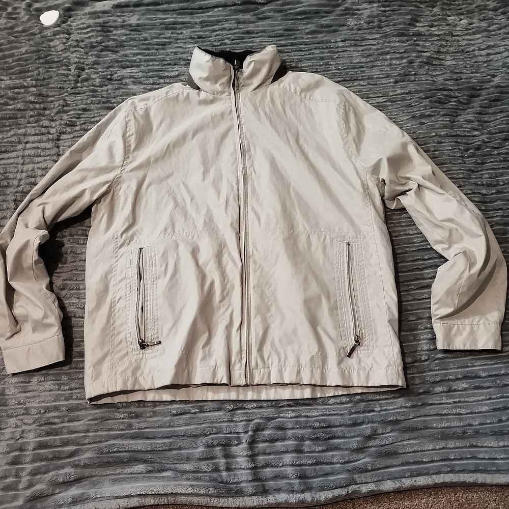 Vtg London Fog Jacket Sz Medium Beige Tan Roll Away Hood Windbreaker *Flaw